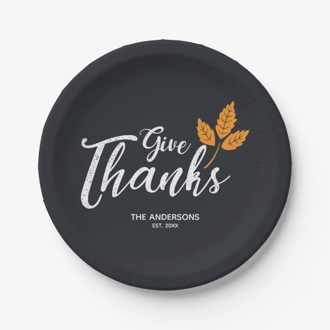 Give Thanks. Modern Thanksgiving. Paper Plates (Front)