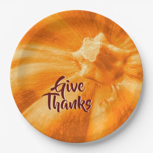 Give Thanks Orange Pumpkin Thanksgiving Holiday Paper Plates