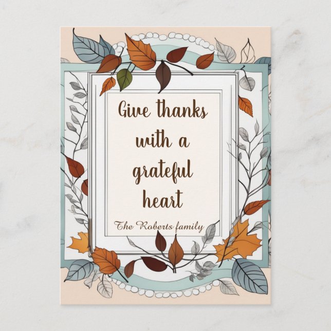 Give thanks. Personalized, Thanksgiving Holiday Postcard (Front)