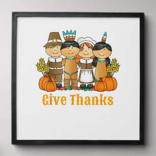Give Thanks Pilgrim Indian Pumpkin Thanksgiving Peel And Stick Photo Tile