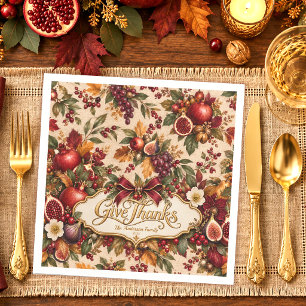 Give Thanks Pomegranate Heirloom Fall Botanical Napkins