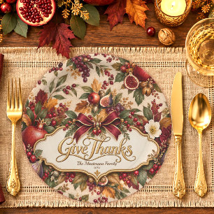 Give Thanks Pomegranate Heirloom Thanksgiving Paper Plates