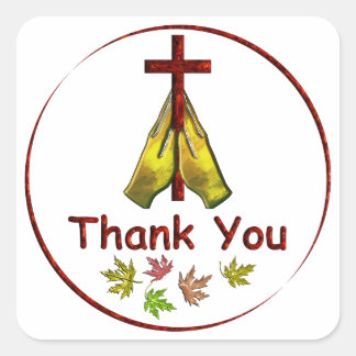 Give Thanks Praying Hands Square Sticker