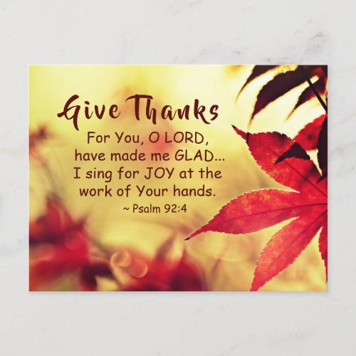 Give Thanks Psalm 924 Bible Verse Postcard
