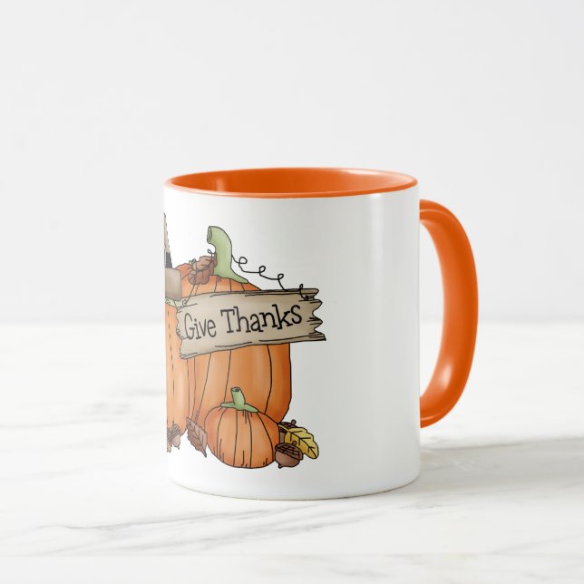 Give Thanks Pumpkin Autumn  Mug (Front Right)