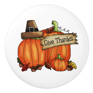 Give Thanks Pumpkin Ceramic Knob