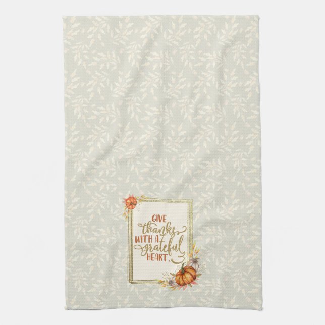 Give Thanks Pumpkin Frame Kitchen Towel (Vertical)