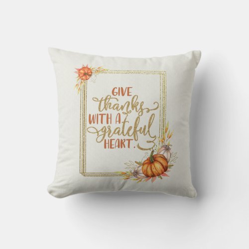 Give Thanks Pumpkin Frame Throw Pillow