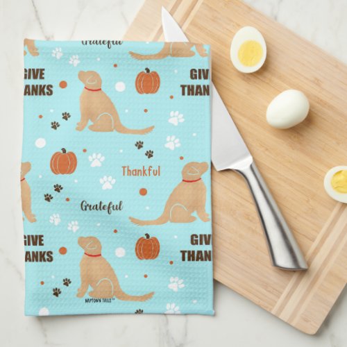 Give Thanks Pumpkin Golden Dog Kitchen Dish Towel