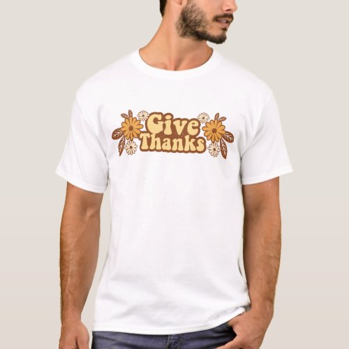 Give Thanks Pumpkin Halloween Groovy Fall Season T_Shirt