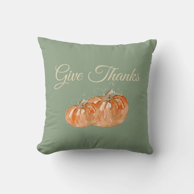Give Thanks Pumpkin Throw Pillow (Front)