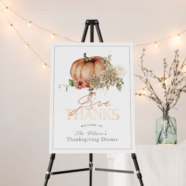 Give Thanks Pumpkin & White Dahlia Thanksgiving Foam Board (In Situ (Stand))