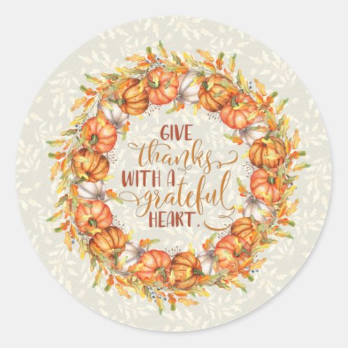 Give Thanks Pumpkin Wreath Classic Round Sticker