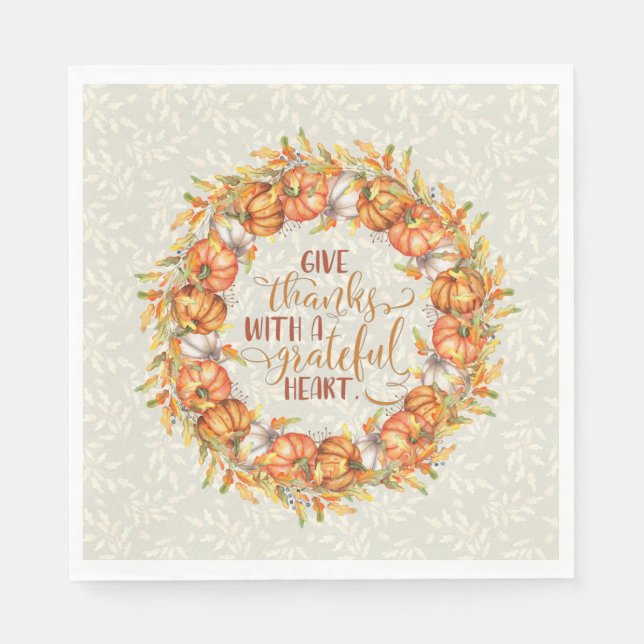 Give Thanks Pumpkin Wreath Napkins (Front)