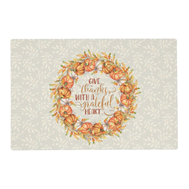 Give Thanks Pumpkin Wreath Placemat (Front)