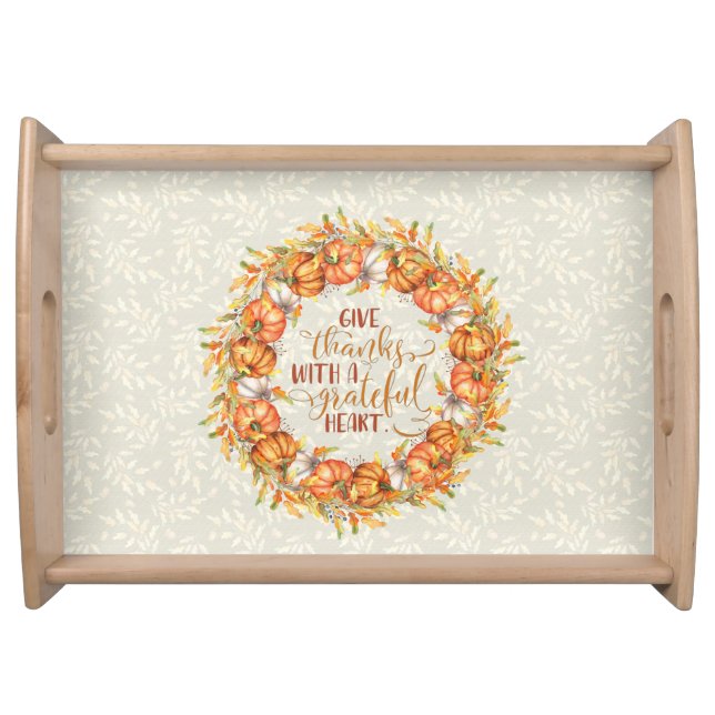 Give Thanks Pumpkin Wreath Serving Tray (Front)