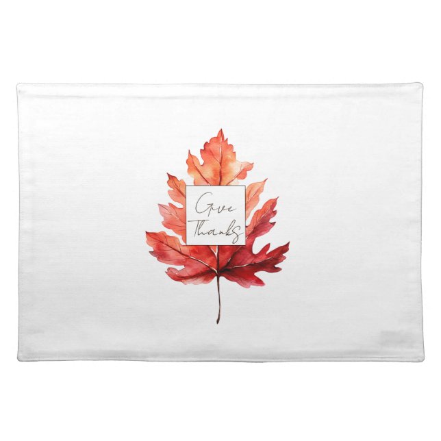 Give Thanks Red Fall Leaf Thanksgiving Cloth Placemat (Front)