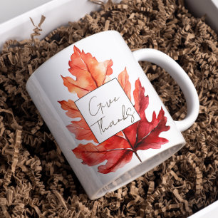 Give Thanks Red Fall Leaf Thanksgiving Coffee Mug