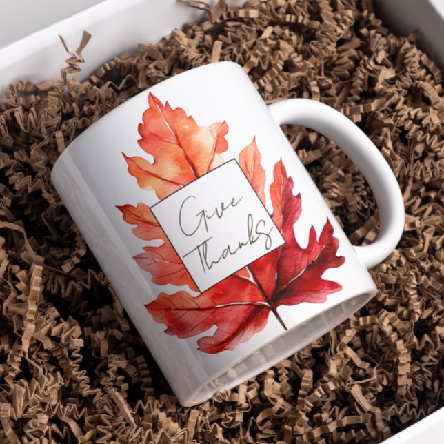 Give Thanks Red Fall Leaf Thanksgiving Coffee Mug (Creator Uploaded)