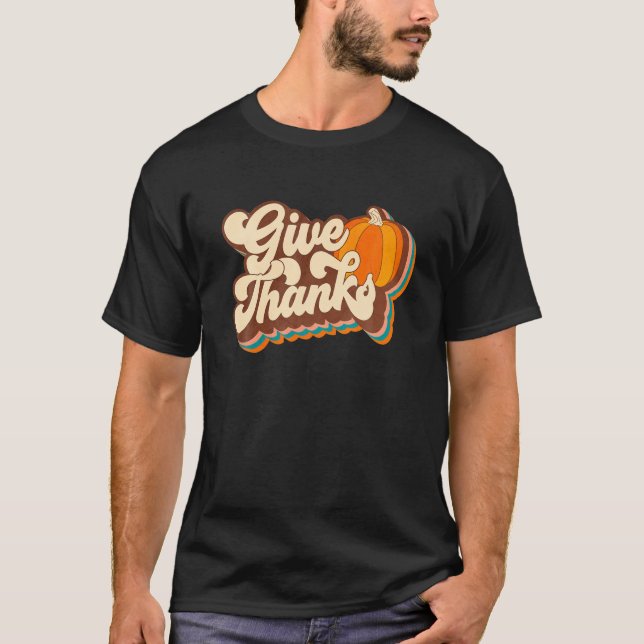 Give Thanks Retro Autumn Esthetic Design T-Shirt (Front)