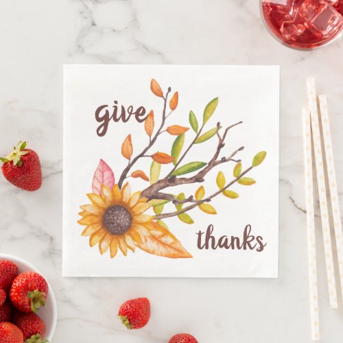 Give Thanks Rustic Autumn Sunflower Thanksgiving Paper Dinner Napkins