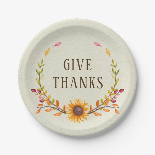 Give Thanks Rustic Boho Sunflower Thanksgiving Paper Plates