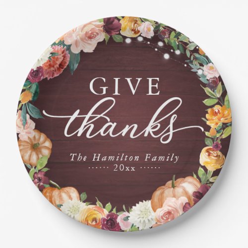 Give Thanks Rustic Floral Thanksgiving Dinner Pape Paper Plates