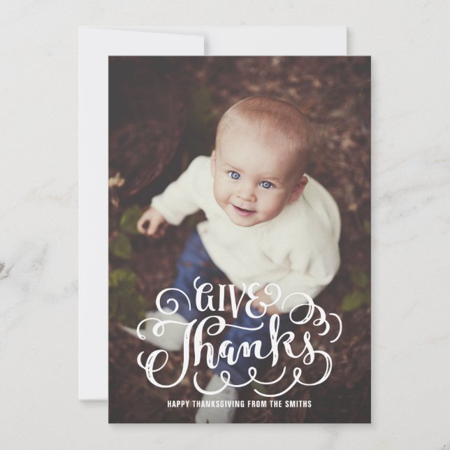 Give Thanks Rustic Letttering | Thanksgiving Photo Holiday Card (Front)