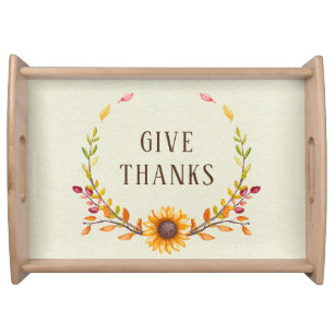 Give Thanks Rustic Sunflower Botanical Serving Tray