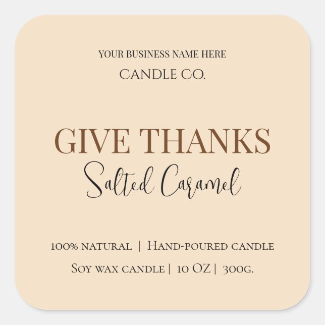 Give Thanks Salted Caramel Candle Label (Front)