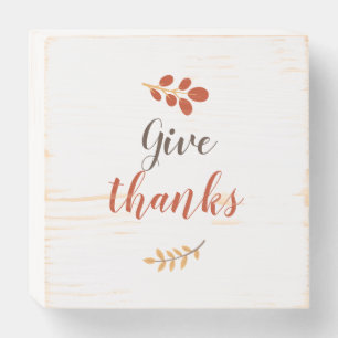 Give Thanks Script Thanksgiving Fall Autumn Simple Wooden Box Sign