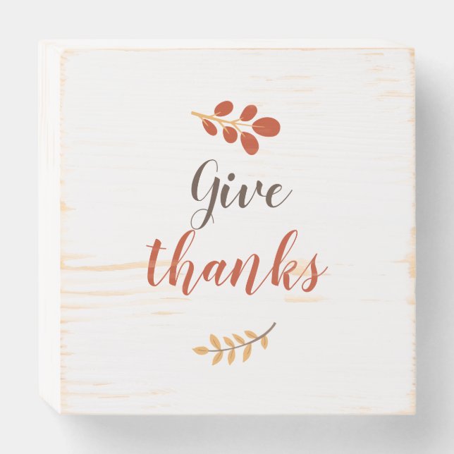 Give Thanks Script Thanksgiving Fall Autumn Simple Wooden Box Sign (Front Horizontal)