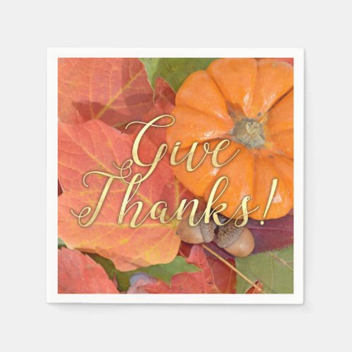 Give Thanks Script Typography Autumn Thanksgiving Napkins