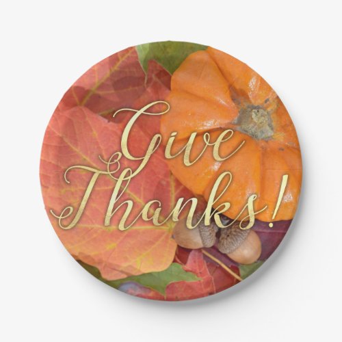 Give Thanks Script Typography Autumn Thanksgiving Paper Plates