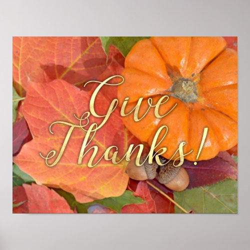 Give Thanks Script Typography Autumn Thanksgiving Poster