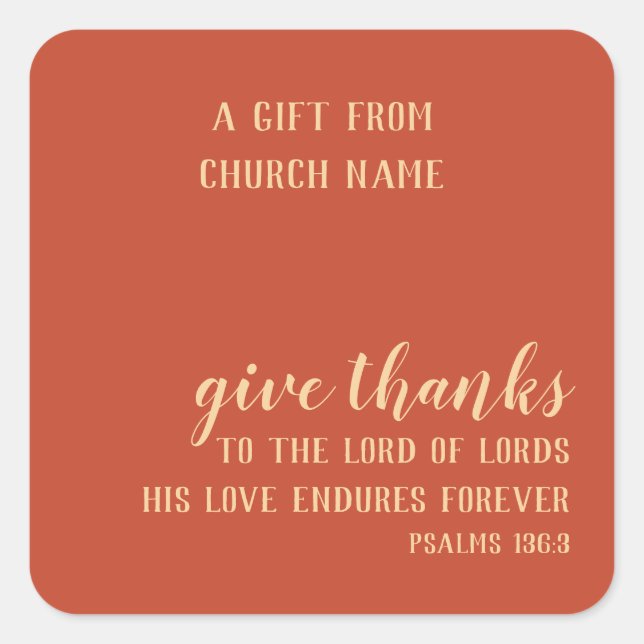 Give Thanks Scripture Simple Orange Thanksgiving Square Sticker (Front)
