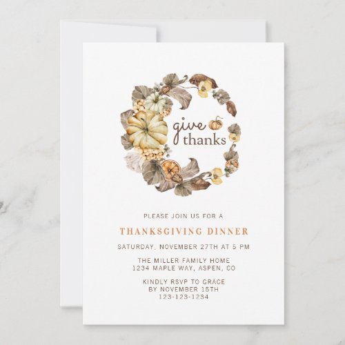 Give Thanks Simple Watercolor Thanksgiving Dinner  Invitation