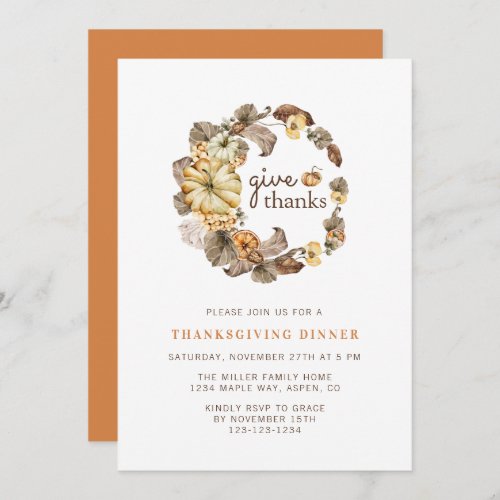 Give Thanks Simple Watercolor Thanksgiving Dinner  Invitation