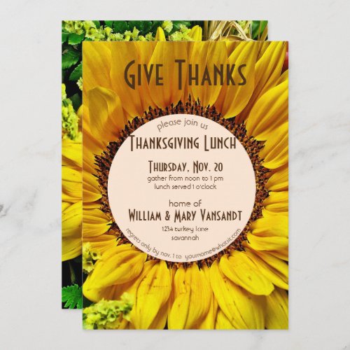 Give Thanks Sunflower Thanksgiving Invitation