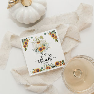 Give Thanks Sunflowers White Pumpkin Thanksgiving Napkins
