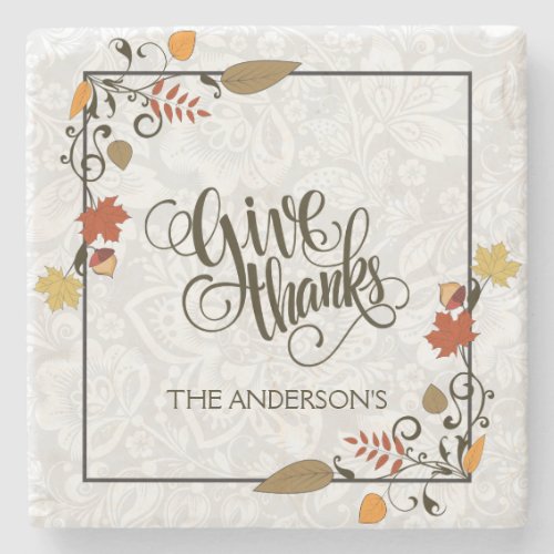 Give Thanks Text Design With Thanksgiving Frame Stone Coaster