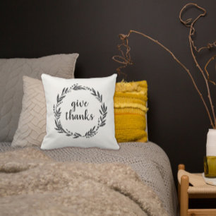 Give Thanks Thankful Wreath Throw Pillow