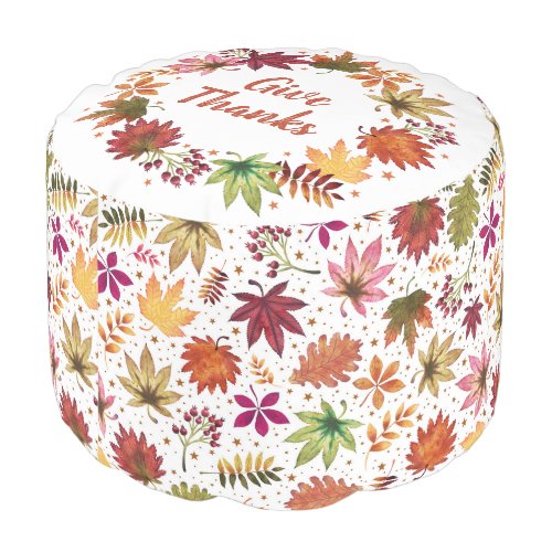 Give Thanks Thanks Giving Day Fallen Autumn Leaves Pouf