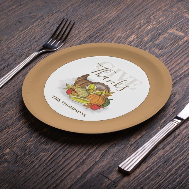 Give Thanks Thanksgiving Autumn Custom Paper Plates (Creator Uploaded)