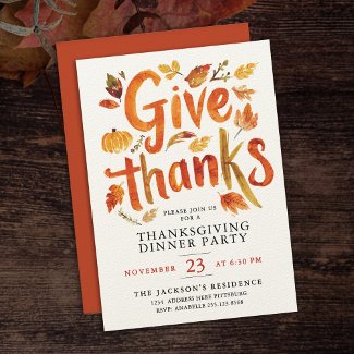 Give Thanks Thanksgiving Autumn Dinner Watercolor 