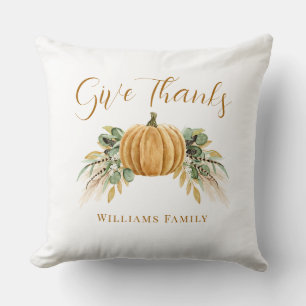 Give Thanks Thanksgiving Autumn Pumpkin  Throw Pillow