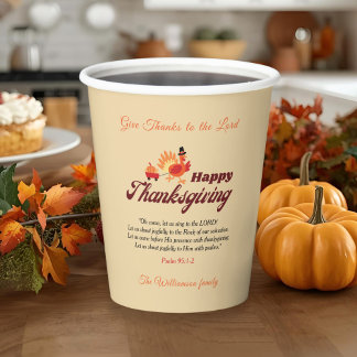 Give Thanks Thanksgiving Bible Verse | Custom Name Paper Cups