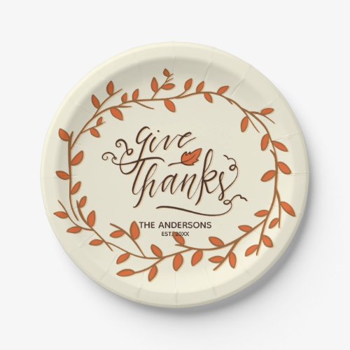 Give Thanks Thanksgiving Custom Name and Date Paper Plates