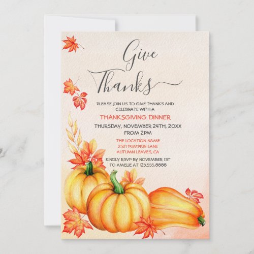 Give Thanks  Thanksgiving Dinner Invitation