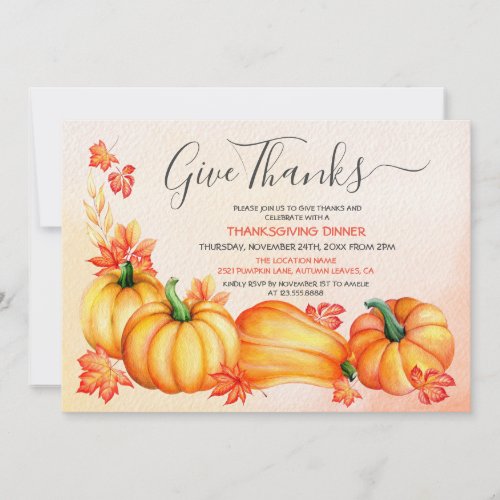 Give Thanks  Thanksgiving Dinner Invitation